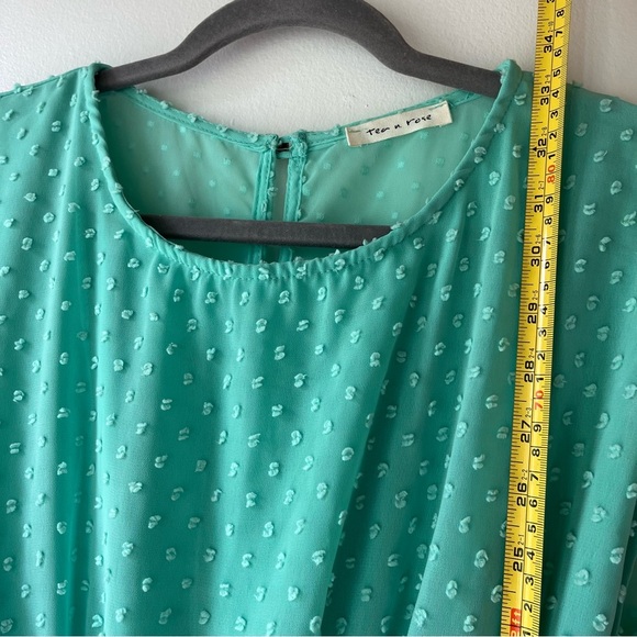 Tea n Rose Green Swiss Dot Cap Sleeve Elastic Waist Dress Small Made in USA - Picture 6 of 11